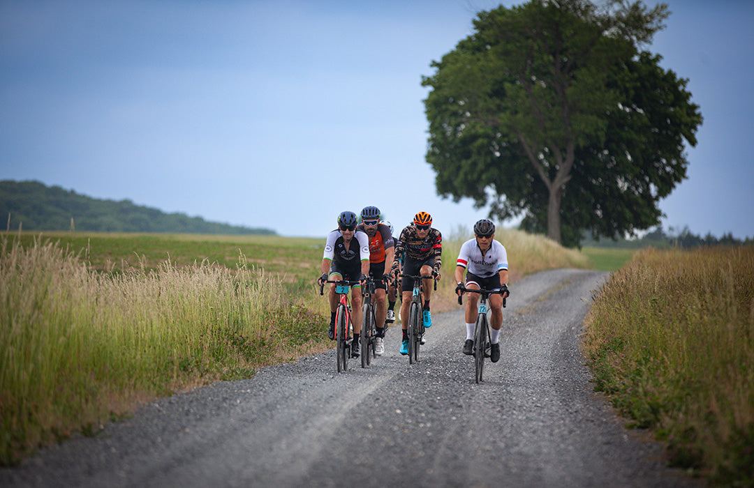 Group of four cyclists on a gravel ride