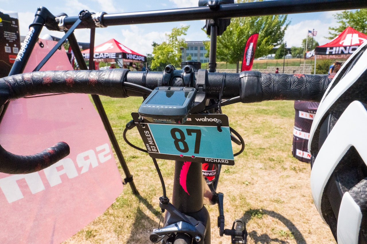 Bike handlebars with Wahoo cycling computer at Hincapie Fondo