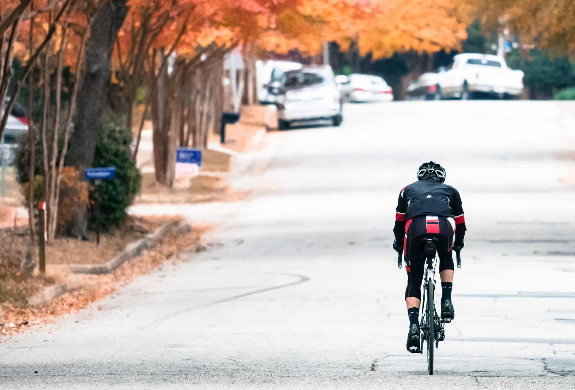 Cyclist riding in cold weather