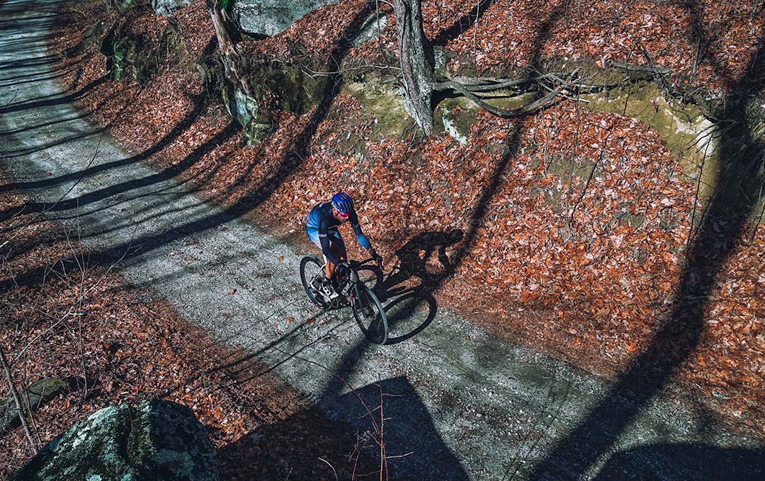 Cyclist riding on a gravel trail