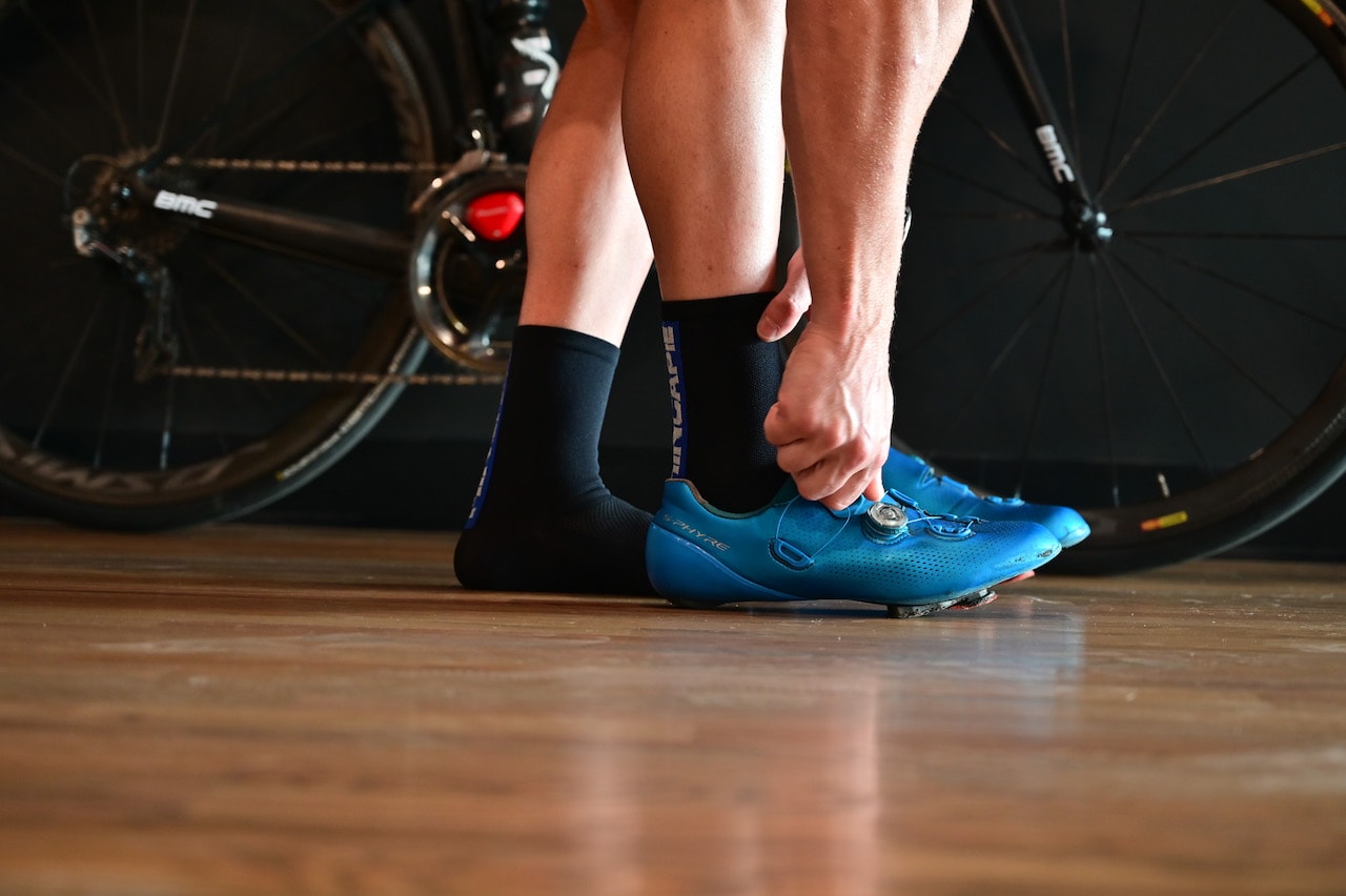 Hincapie team member in Shimano S Phyre cycling shoes