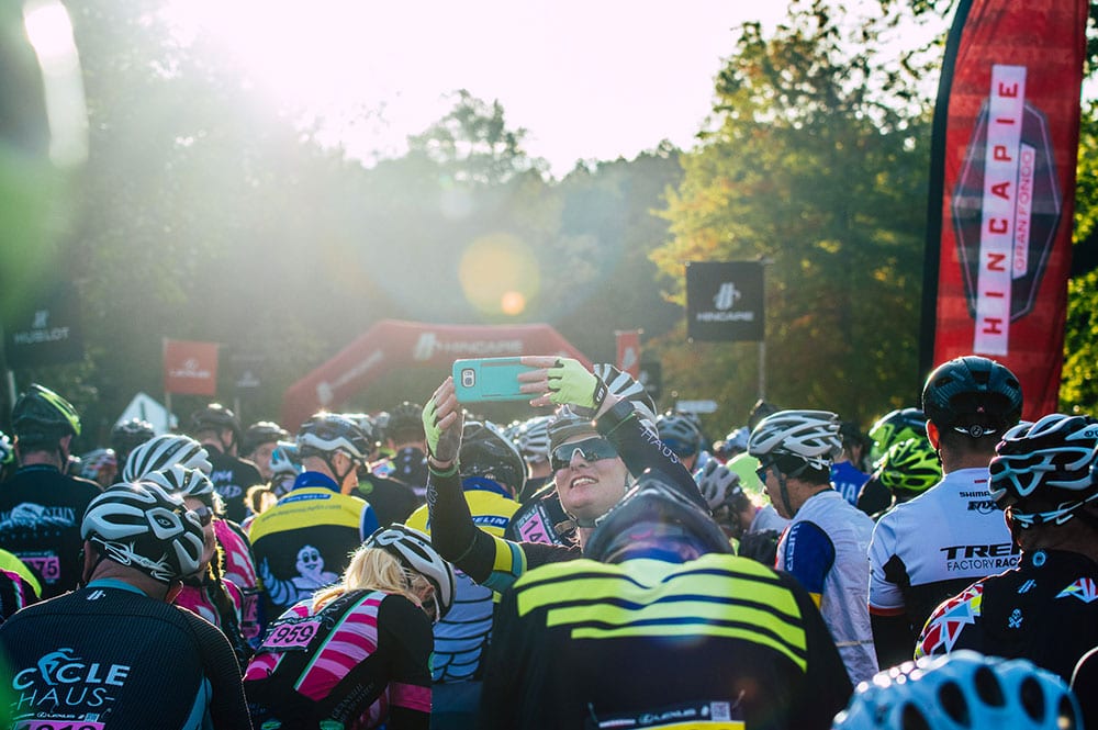 Cyclist taking a selfie at Gran Fondo Hincapie-Greenville